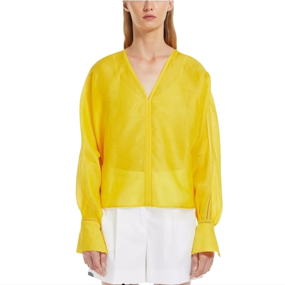 MaxMara StudioMax Leccio BIouse Vibrant Yellow Blouse Size X- Large NWOT - Picture 1 of 10